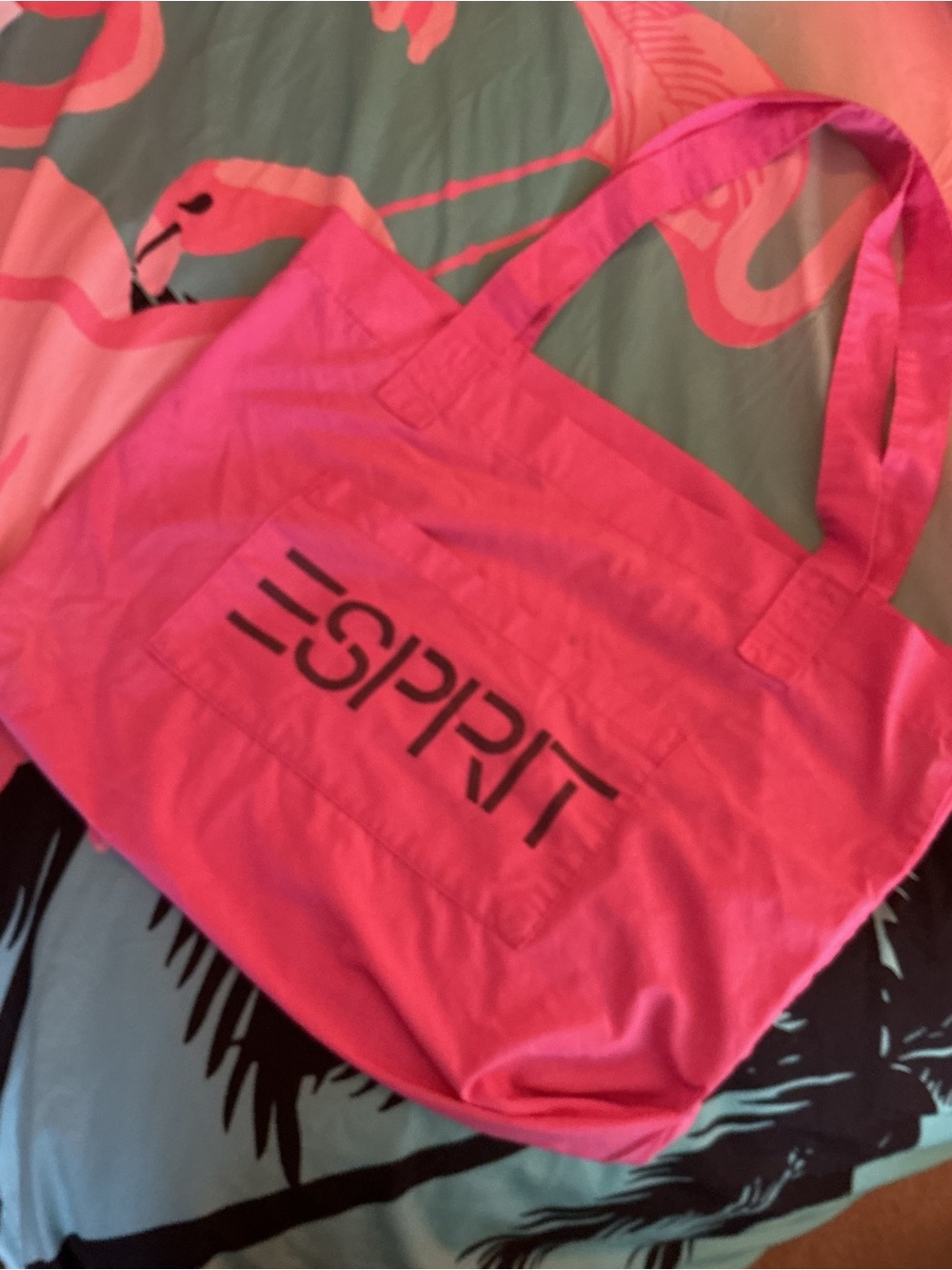 Authentic Vintage Esprit Pink Fabric Tote Bag with Front Pocket